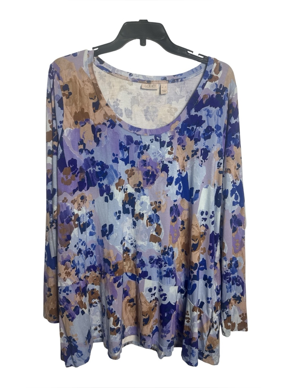 LOGO by Lori Goldstein Lavender, Royal Blue & Tan Abstract Art Tunic Top XL